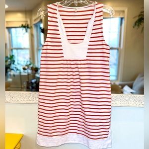 J. Crew White & Orange Striped Loose Fitting Sleeveless Dress w/ Pockets - S